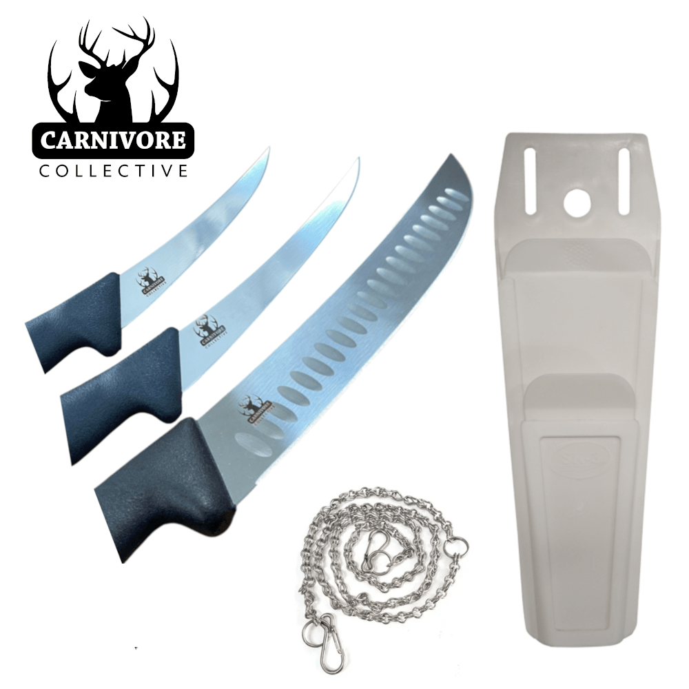 Carnivore Collective 3 Piece Butcher Knife Set, Pouch & Chain