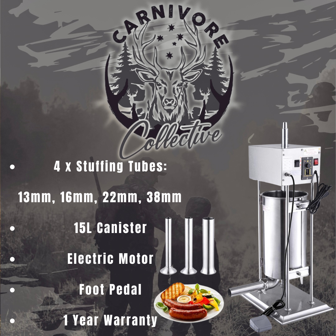 Carnivore Collective Vertical 15L Electric Sausage Filler – Traditional Style